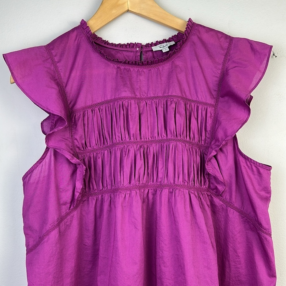 Rails Filomena Top in Berry Size L Feminine Ruffles Flutter Sleeves Airy Cotton - Picture 3 of 16
